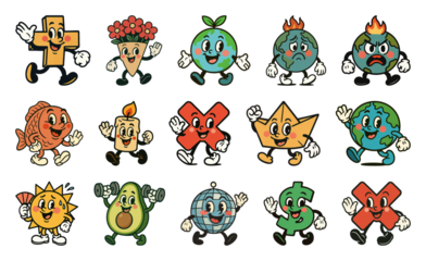 PNG Colorful cartoon characters with emotions, element set on transparent background