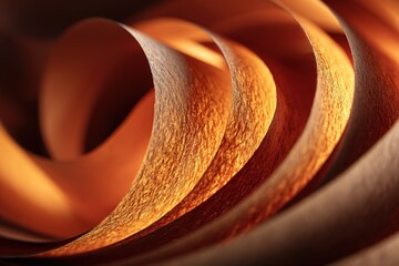 Intricate details of curled paper showcasing warm tones and shadows in a close-up view