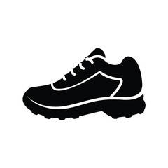 Silhouette illustration of a sports shoe with a rugged sole and laces