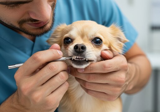 Veterinarian checking a dog's teeth