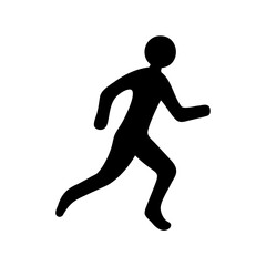 Black silhouette of a person running or jogging on white background