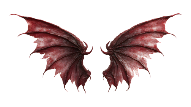 Pair of red spooky bat devil wings Halloween isolated on transparent background