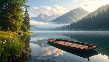 Obraz premium Serene mountain lake at dawn (1)