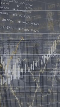 Animation of financial data and graphs over supermarket cart
