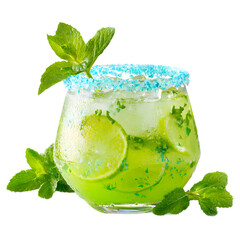 Green Mint Lemonade Drinks with Sugar isolated on a transparent background.