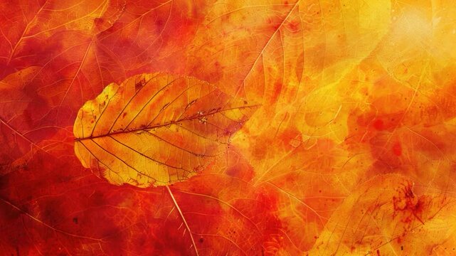 A single yellow leaf sits on a bright red background, creating a striking visual contrast