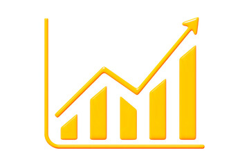 3d yellow growth stock chart up statistics, asset growth over time. Positive trend. The growth of the world economy. Stock vector illustration on isolated background.	