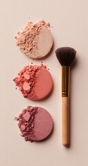 Powder makeup swatches and brush