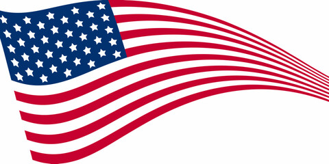 Stylized waving american flag with stars and stripes on a white background