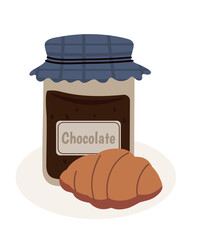 Illustration with Croissant and Chocolate Glass
