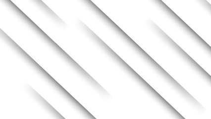 Abstract background with diagonal white stripes with soft gray drop shadows and 3D layered effect. Depth, simplicity, and geometric alignment. Used for corporate, futuristic, professional visual style