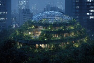 Fototapeta premium Verdant dome building at night