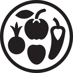 Isolated black vector World Vegan Day icon, solid black vegan symbol, black vector fruits vegetables, plant based nutrition, editable line art, isolated on transparent background