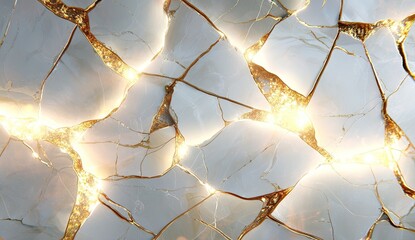 Cracked white marble with gold flecks and light