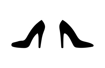 Elegant black high heel shoes silhouette on white background. fashionable women shoe