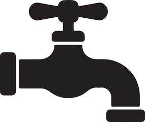 Isolated black vector tap faucet icon, black silhouette water supply, plumbing tool, black vector faucet, editable line art, isolated on transparent background
