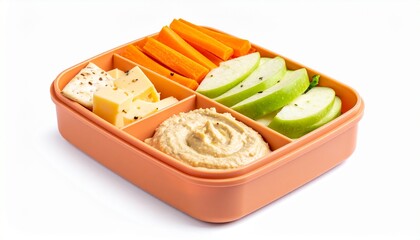 Healthy Snack Box with Hummus, Cheese, Carrots, and Apple Slices