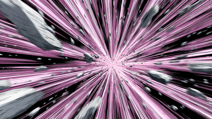Vibrant neon pink glowing speed lines streak across a black background. Dynamic anime-inspired motion effect, symbolizing light speed, energy, and superhero action scenes.