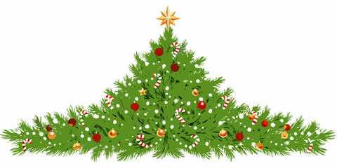 Festive christmas tree decorated with ornaments candy canes and a star