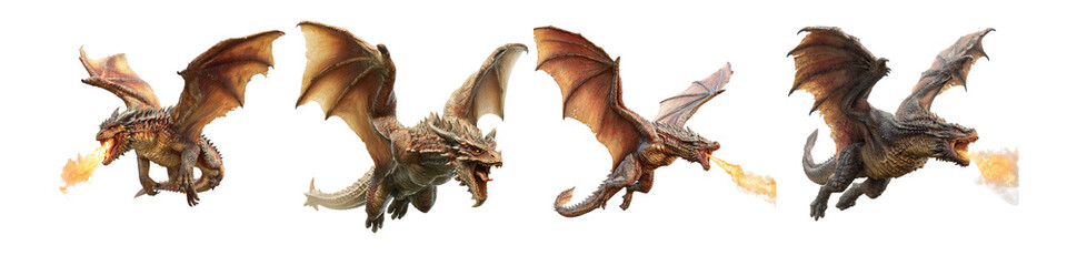 Fototapeta premium Majestic Green Fantasy Dragon on Transparent Background