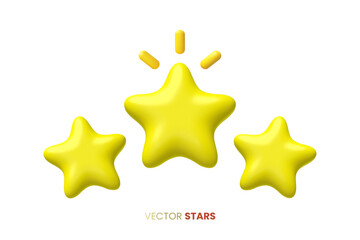 Three Shiny 3D vector Cartoon Stars.