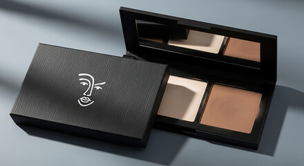 Elegant black box with two-toned face powder palette
