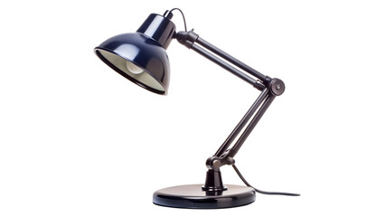 Dark blue desk lamp with adjustable arm isolated on transparent background, offering focused lighting for reading, writing, or task completion