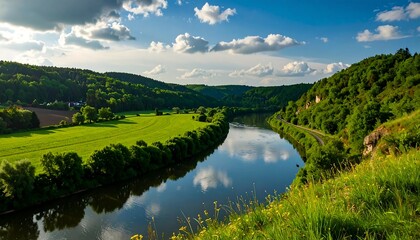 Fototapeta premium Serene river valley landscape