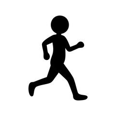 Silhouette of a running stick figure in black and white style design