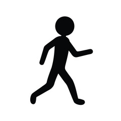 A minimalist stick figure walking with purpose against a white background