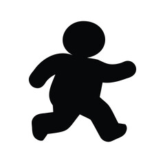 Silhouette of a person running or walking rapidly on a white background