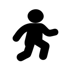 Simple black icon illustration of a figure running or walking quickly