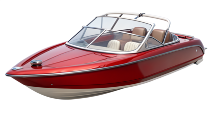 Stylish red speedboat isolated on transparent background, representing a luxurious and fast way to enjoy water activities and explore coastal areas