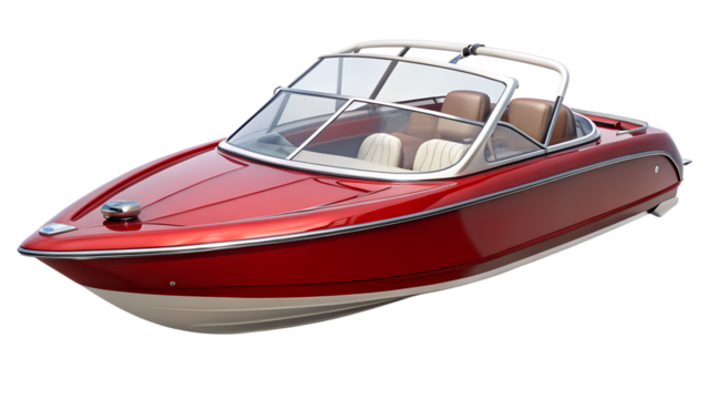 Stylish red speedboat isolated on transparent background, representing a luxurious and fast way to enjoy water activities and explore coastal areas