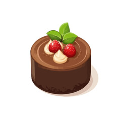 Chocolate Mousse Cake, 2D isometric flat cartoon vector illustration isolated on white background.