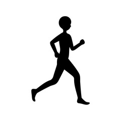 Silhouette of a person running on a white background in a minimalist style