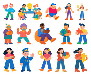 Fototapeta premium PNG Colorful diverse cartoon characters, element set on transparent background