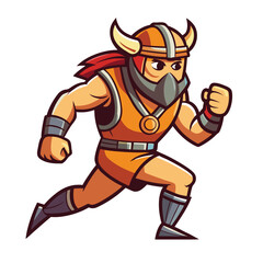 A dynamic vector cartoon illustration of a superhero boy running with a pirate character, designed for a comic-style sport