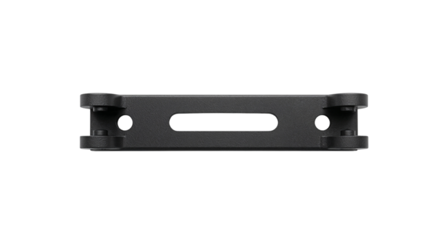 Black metal mounting bracket with holes for installation support  