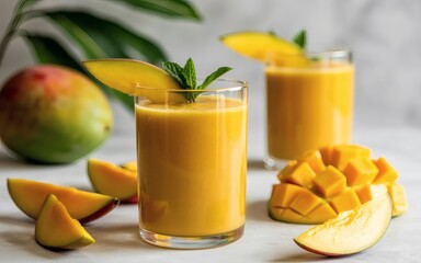 Refreshing Homemade Mango Smoothie with Mint Garnish