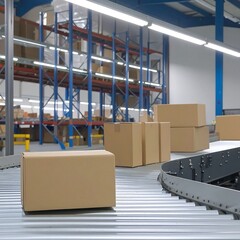 Industrial warehouse with conveyor belt