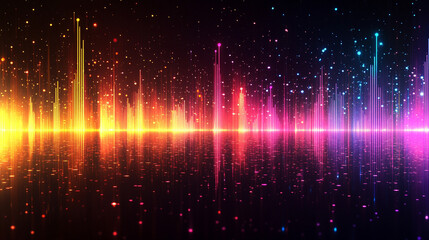 Vibrant rainbow neon sound waves forming a radial pattern, visualizing audio signals, futuristic technology, AI, and dynamic energy in a glowing abstract background.