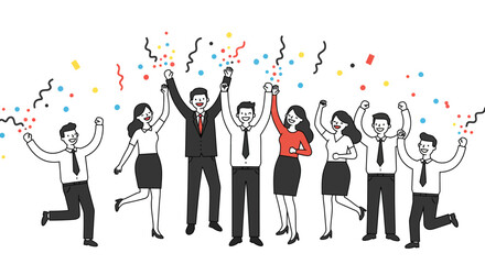 Celebrating success: diverse business team cheering with confetti