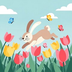 Spring Bunny Leaps Tulips. (1)