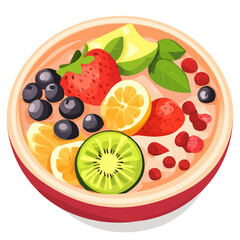 Fruit Smoothie Bowl, vector graphic, 2D flat isometric cartoon illustration on white background.
