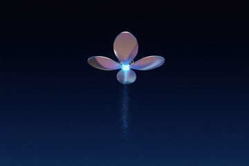 Fototapeta premium Abstract glowing flower with three petals and a luminous center on a dark background