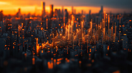 A glowing financial chart rises in a dark business environment, symbolizing growth, investment, and economic success.