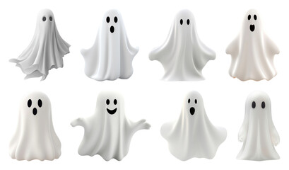 PNG Cute cartoon ghost illustrations, element set on transparent background