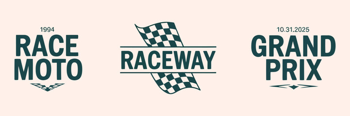 Set of streetwear auto racing logo ideas with vector typography for decals, t-shirt prints, and y2k style clothing brand design