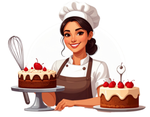 Firefly_-Baker clipart with cake and whisk, transparent background